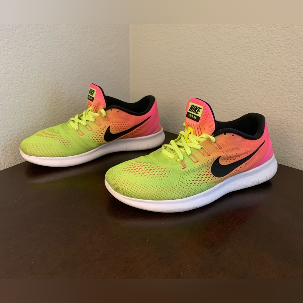Nike Free RN Unlimited Olympic Collection Shoes Pink Yellow Men’s Size 11